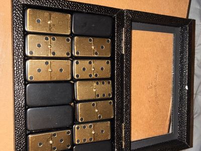 Bucher&Rossini Metal Surface Dominoes Set Double 6, Classic 28Pieces Gold Metal Surface Domino's Game.