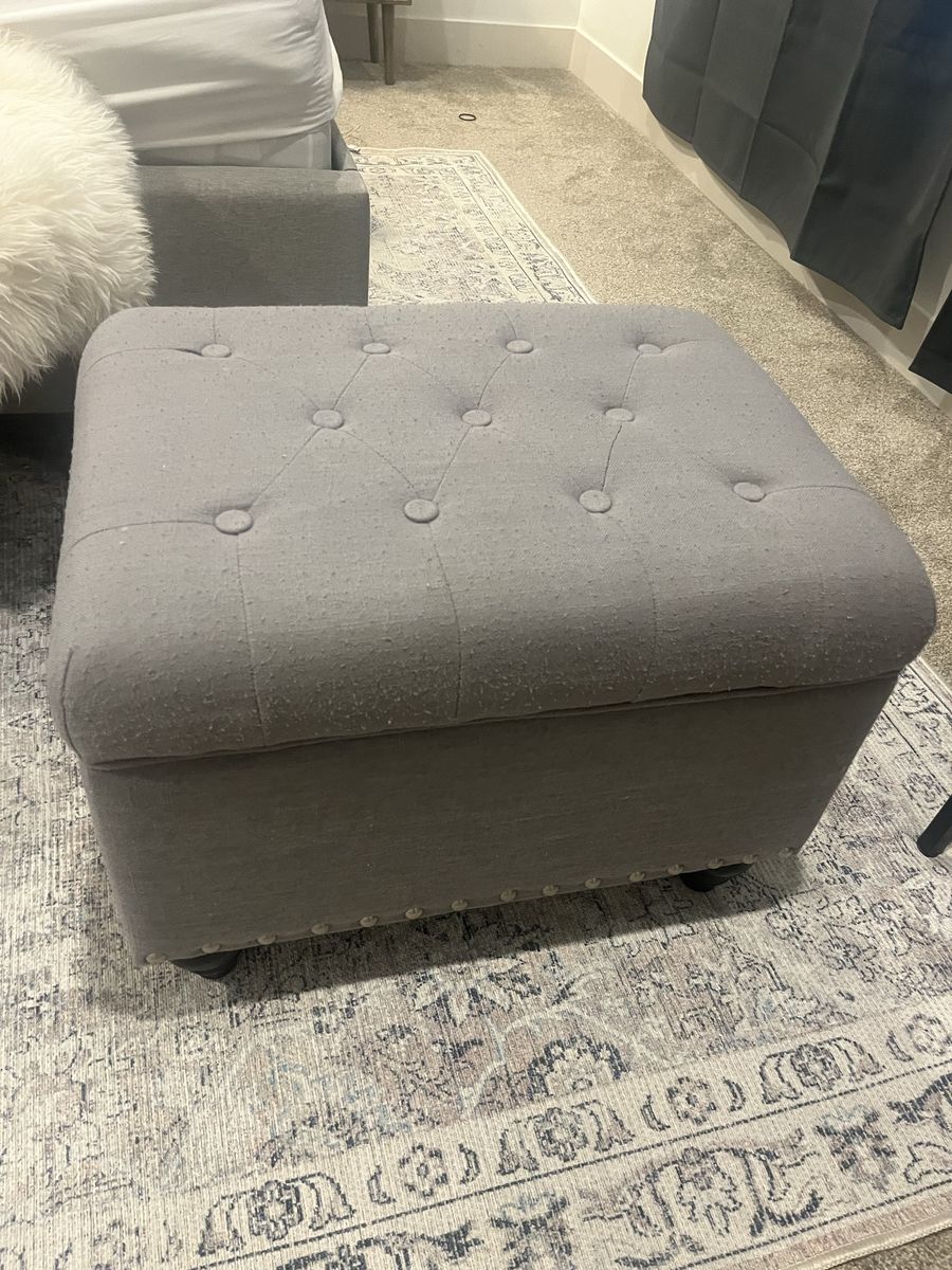 Gray Tufted Storage Ottoman Bench with Nailhead Trim
