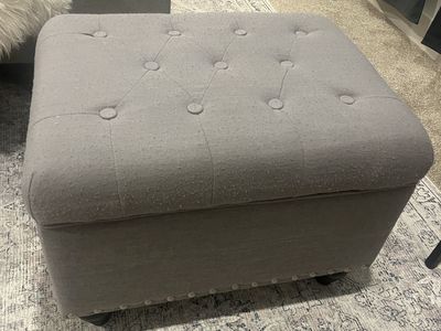 Gray Tufted Storage Ottoman Bench with Nailhead Trim