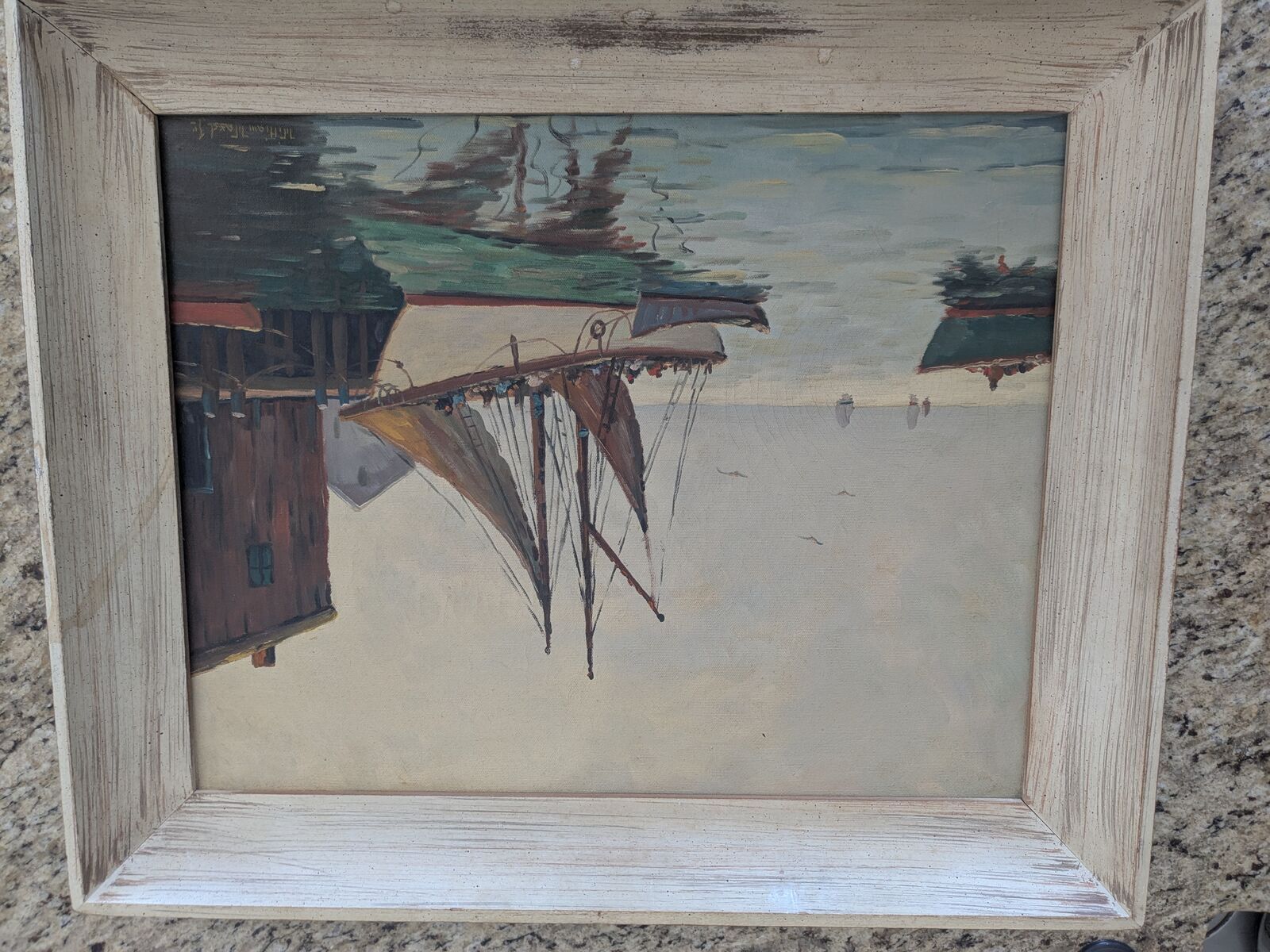 William Ward Jr. Original Oil Painting – Harbor Scene – Signed – 16x20 Canvas – Nautical Vintage Art