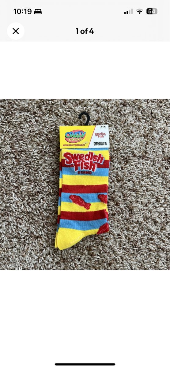 Crazy Socks Swedish Fish Crew Socks Men's Shoe Size 6-12 Fun Novelty Candy Striped