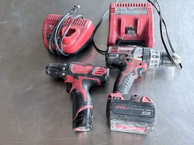 M18 drill/charger/battery. M12 drill charger/battery