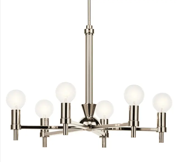 KICHLER TORVEE POLISHED NICKEL 6 LIGHT CHANDELIER