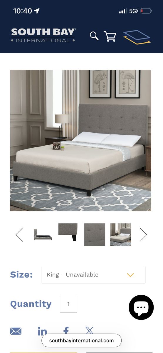 New King Upholstered Platform  Bed Frame