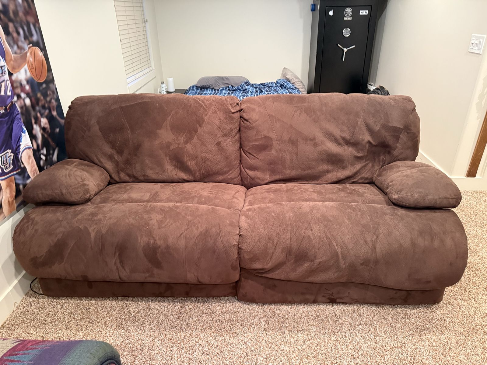 Brown Fabric Reclining Loveseat - Good Condition