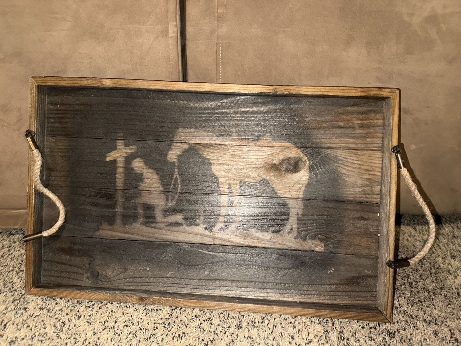 Trunk small tear on front, large picture no glass, western tray