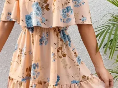 Romantic Flower Off-The-Shoulder Ruffle Strap Dress - M - NEW