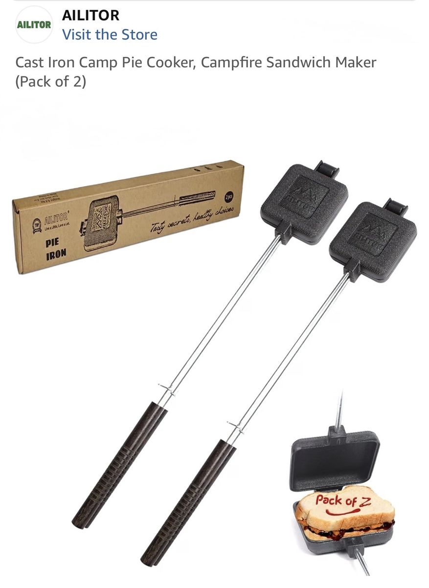 CampingAilitor Cast Iron Pie Iron for Camping - Set of 2- New in Box 