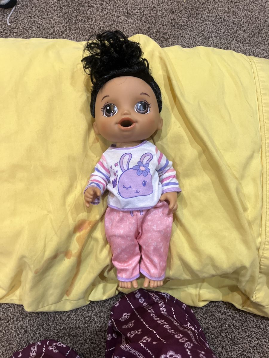 Baby Alive Lil Sips Baby Doll with Bunny Pajamas and Drink-and-Wet Feature, Dark Hair