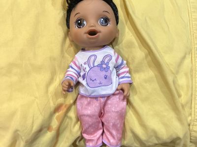 Baby Alive Lil Sips Baby Doll with Bunny Pajamas and Drink-and-Wet Feature, Dark Hair