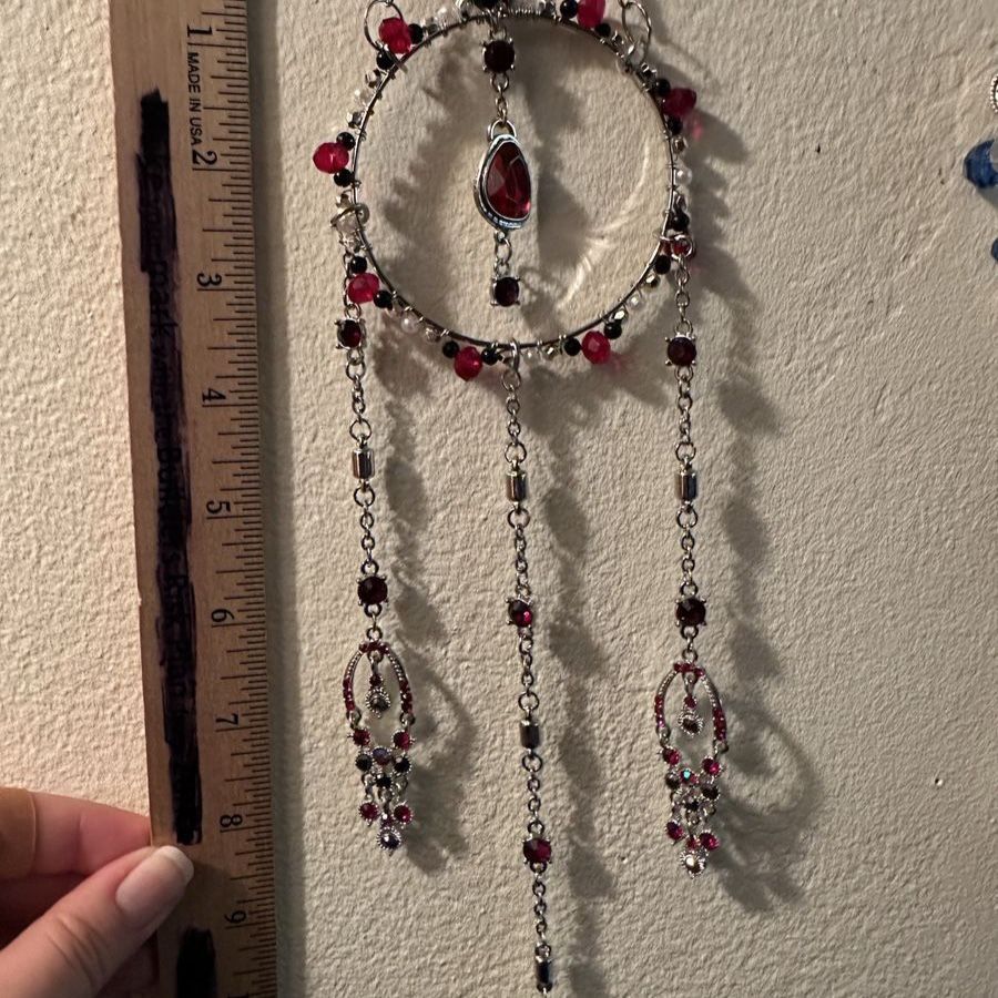 OOAK Red and Silver Sun Catcher, Glass beads, silver and red reclaimed jewelry