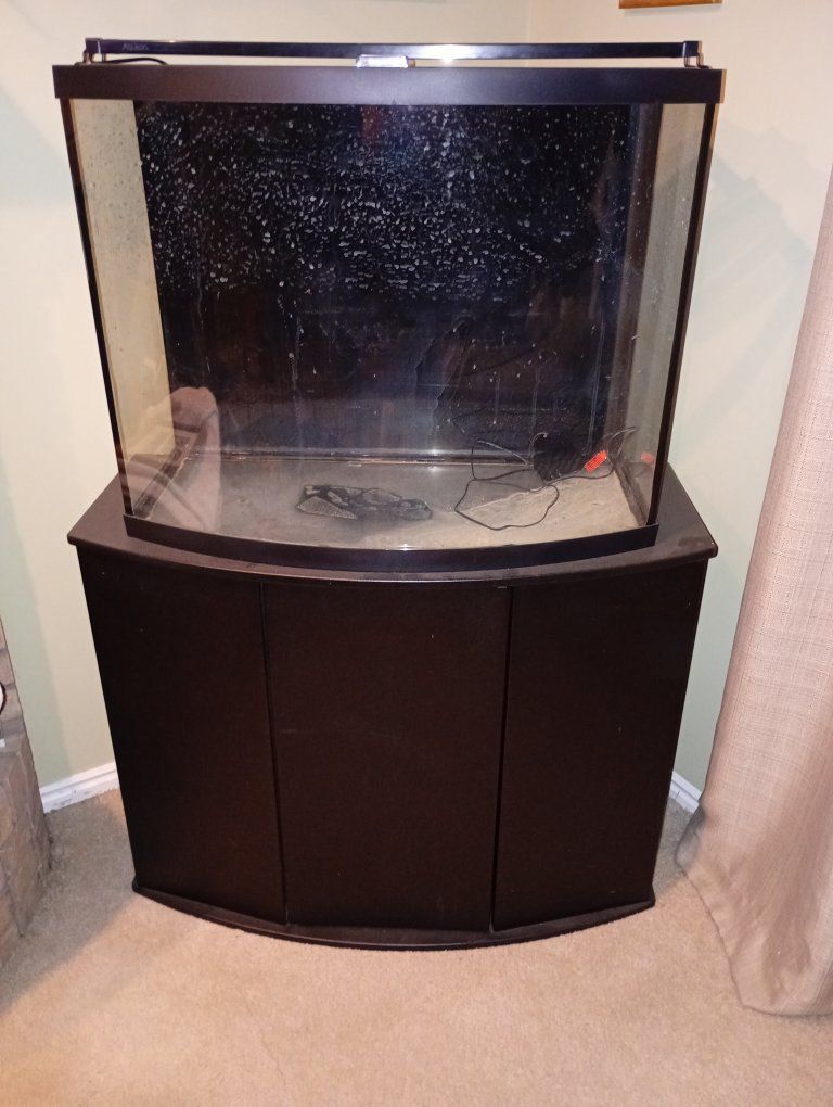 Bow-Front  38 gallon aquarium, light and matching Stand- very good Condition, just needs minor cleaning.