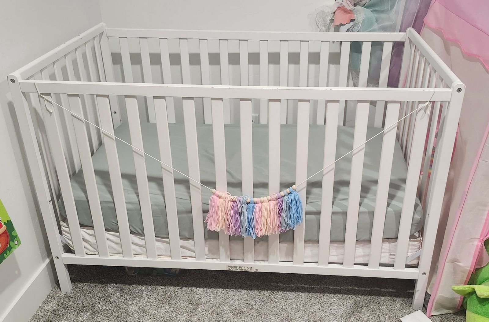 White Wood Baby Crib with Mattress - Standard Size