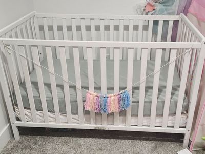 White Wood Baby Crib with Mattress - Standard Size