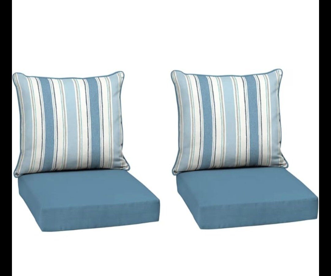 Outdoor Deep Seat Patio Chair Cushion Set - Blue & Blue Stripe (Set of 1)