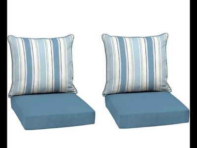Outdoor Deep Seat Patio Chair Cushion Set - Blue & Blue Stripe (Set of 1)