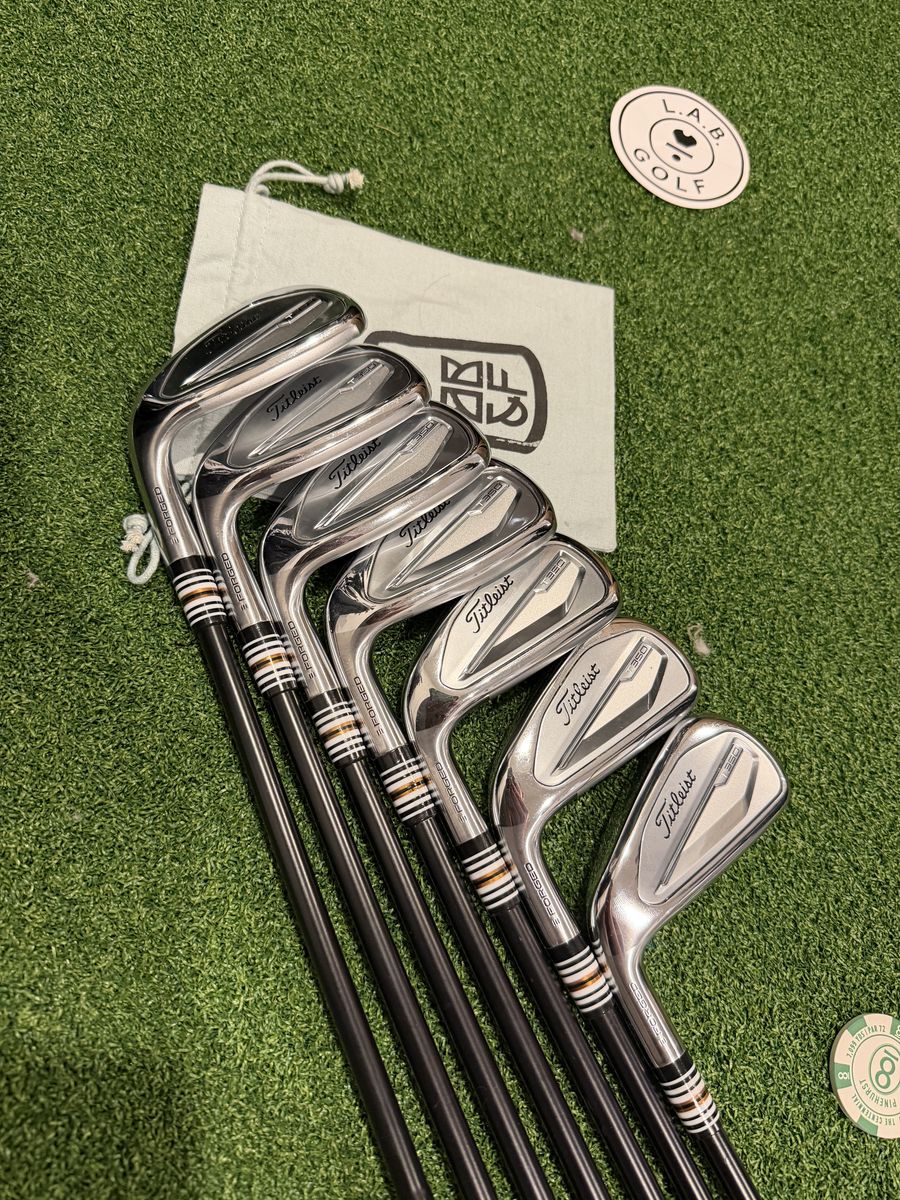 LH Titleist T350 5-PW, GW Irons Set AMT White S300 Onyx Stiff Excellent