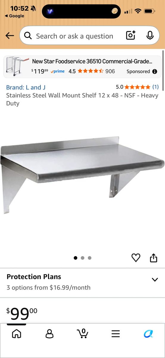 L and J 12"x48" Stainless Steel Wall Mount Shelf - NSF Commercial Grade, Heavy Duty