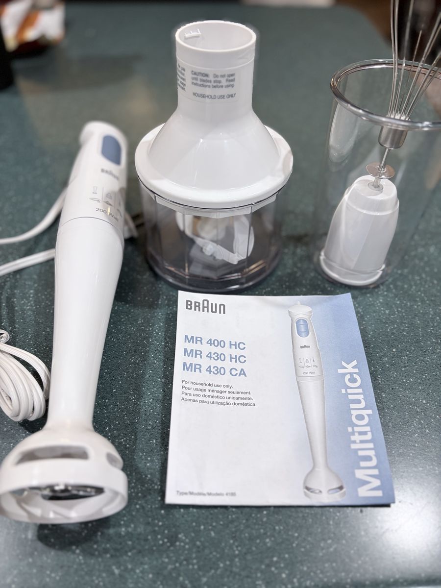 Braun Multiquick 200 Watt Immersion Hand Blender Set with Chopper & Whisk Attachments