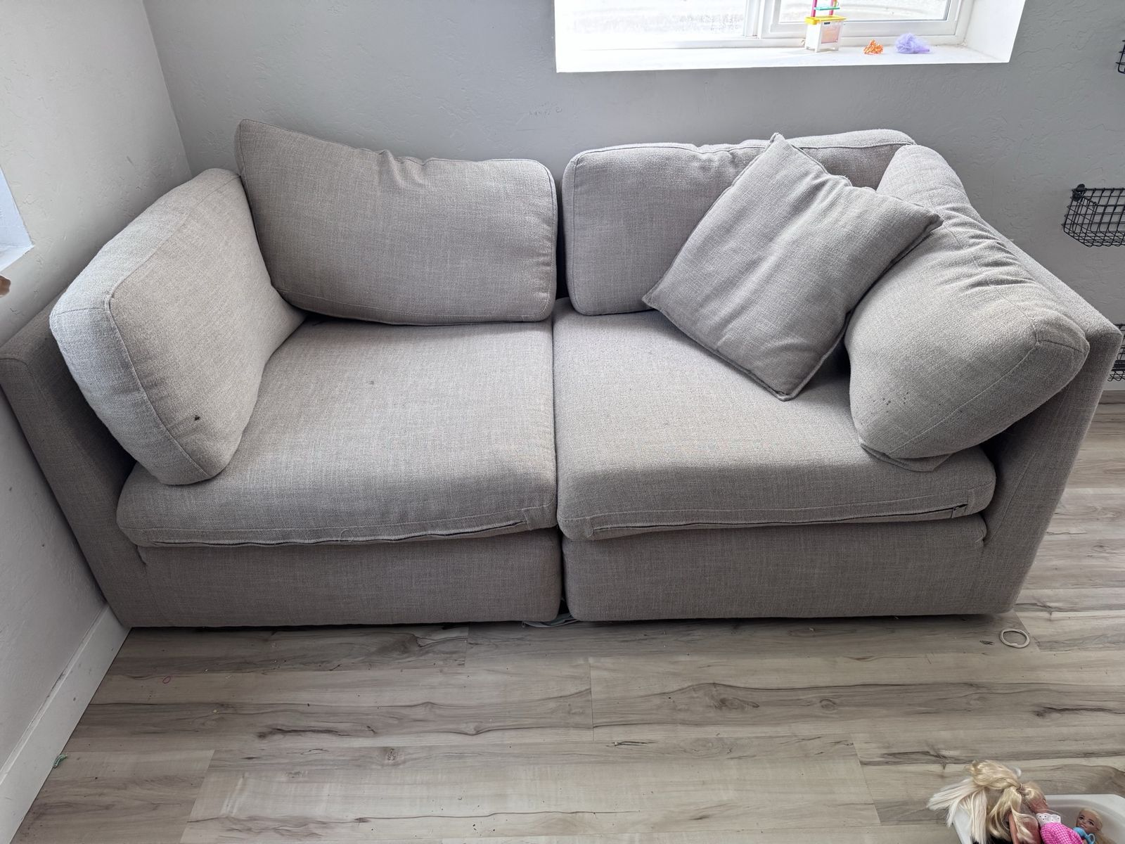 Cozy Gray Fabric Loveseat