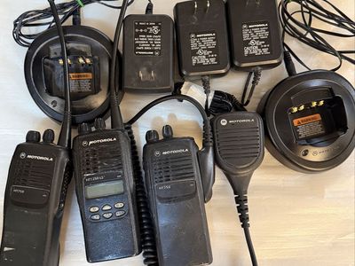 Motorola HT750 & HT1250LS Two-Way Radios with Chargers & Speaker Mics - Lot of 3