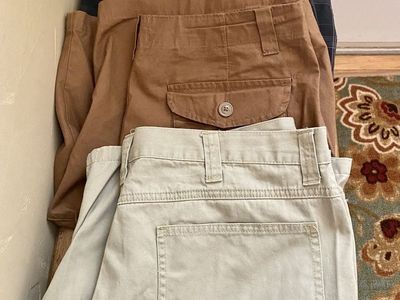 Men's Size 36 Shorts Bundle of 4 - Khaki, Brown, Navy Cargo, and Plaid Dress Shorts