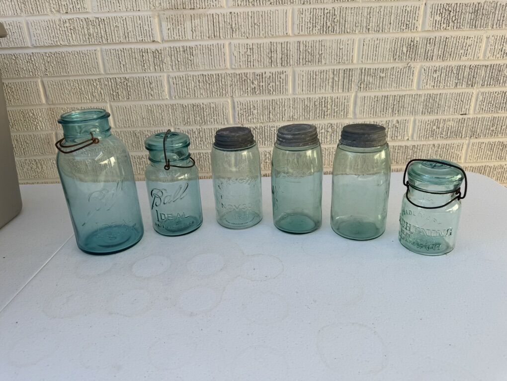 Vintage Blue Glass Mason Canning Jars