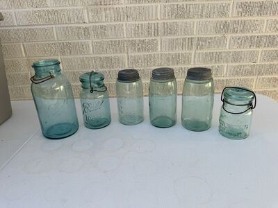 Vintage Blue Glass Mason Canning Jars