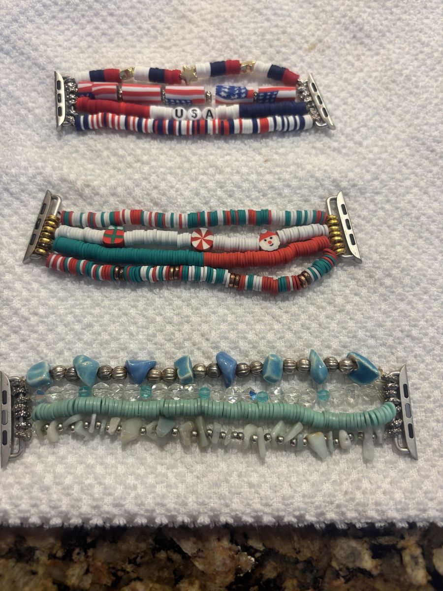 Handmade Polymer Clay Beaded Apple Watch Bands - Holiday & Patriotic Themes, Multiple Sizes