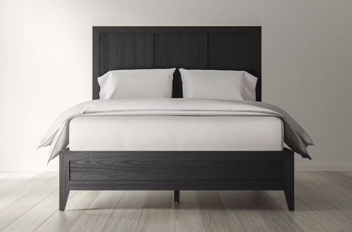 Saatva Cali King Platform Bed- Cologne- Black Oak w/ Wood Panel Headboard- Still in Original Packaging
