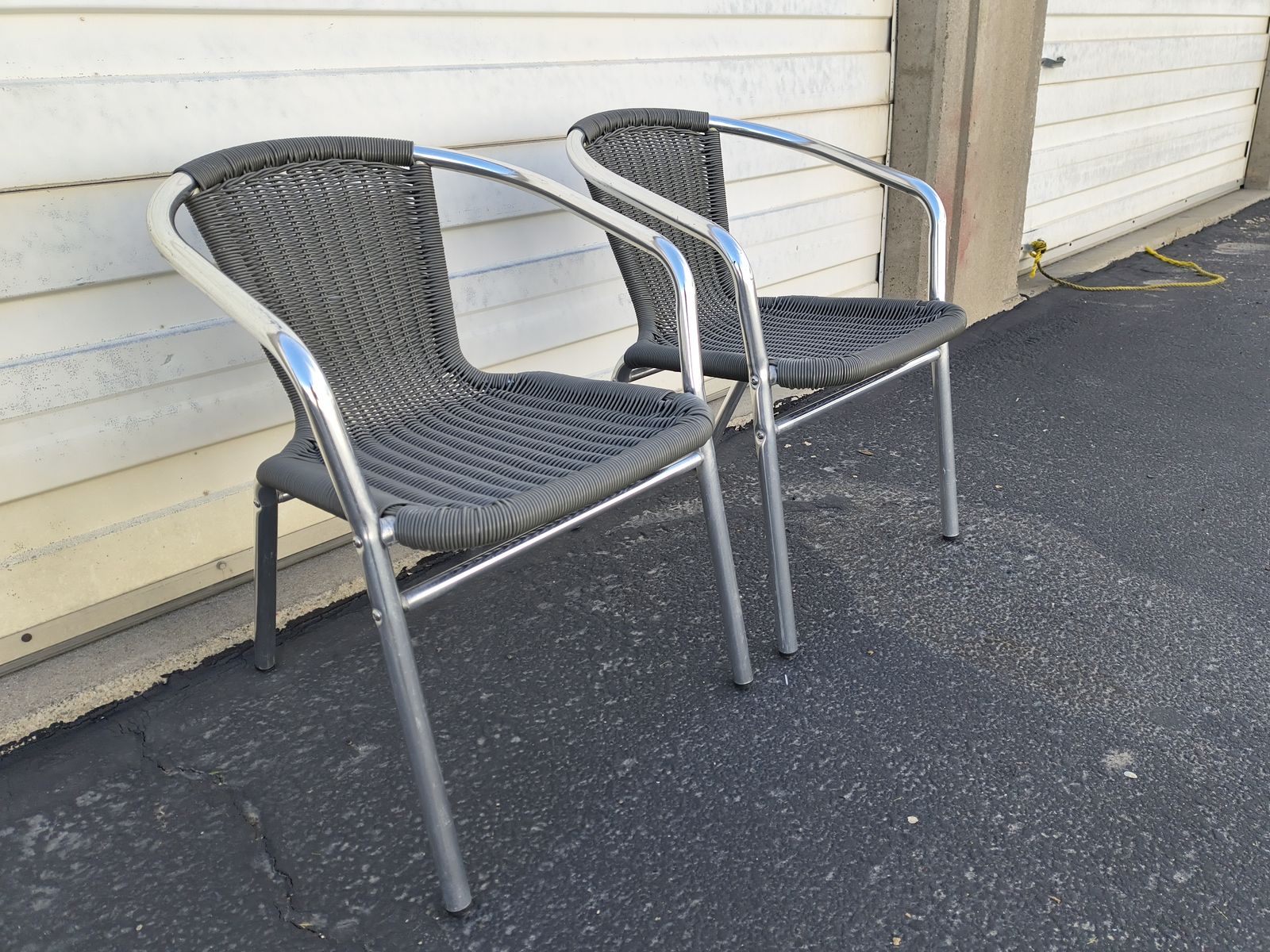 2 Grey Rattan Aluminum Bistro Chairs
