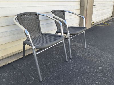 2 Grey Rattan Aluminum Bistro Chairs
