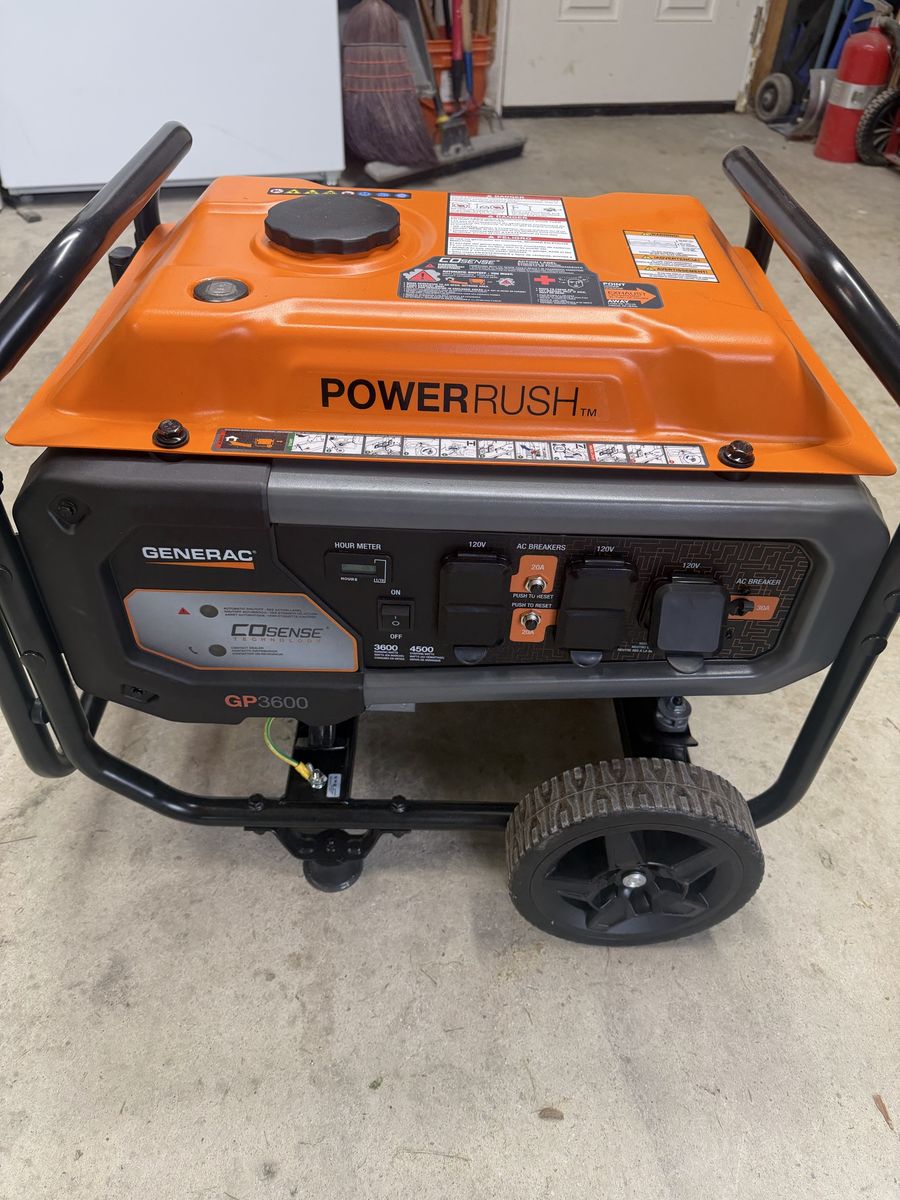 Generac GP3600 Portable Generator - 3600W, CO-Sense, PowerRush - Used 15.4 Hours