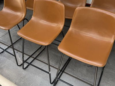 Set of 6 Faux Leather Bar Stools with Black Metal Legs