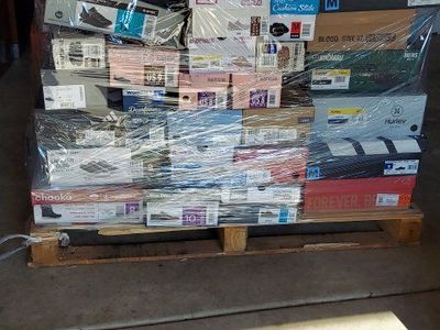 Mixed Pallet of Footwear - New, Used, and Display Shoes from Various Brands like K-Swiss, Skechers, Hurley