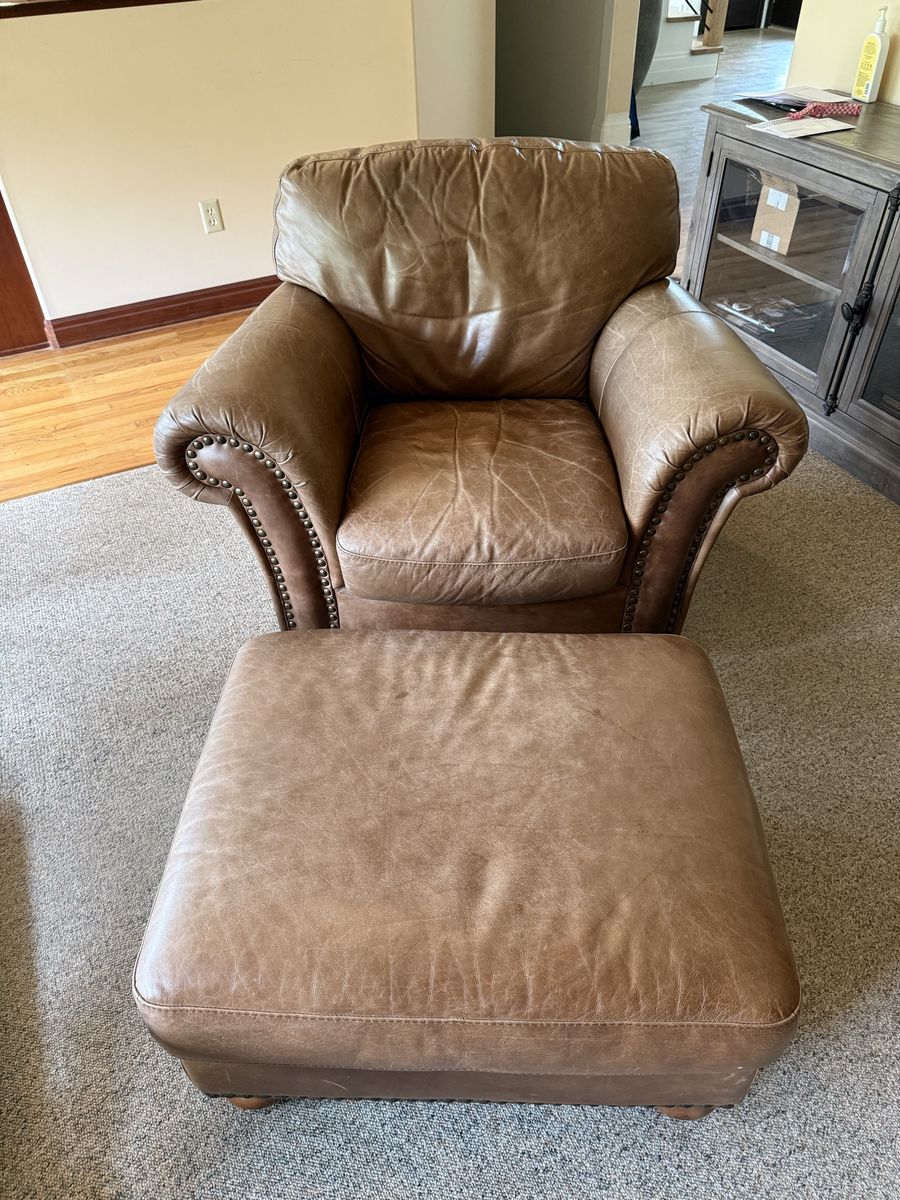 Leather Armchair with Ottoman