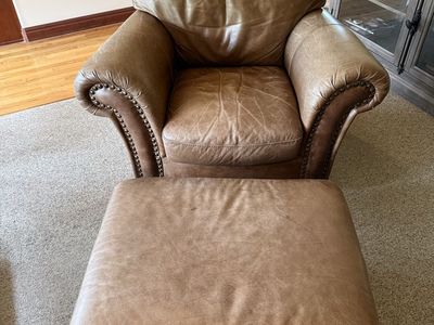 Leather Armchair with Ottoman