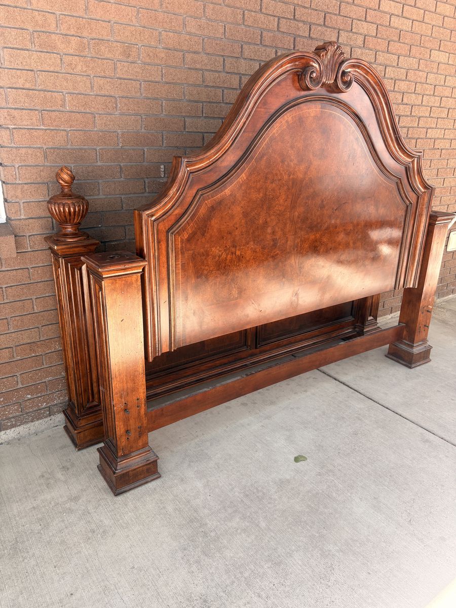 Ornate King Size Wood Bed Frame & Headboard - Classic Carved Design (Headboard, Footboard, Rails) four post carved wood