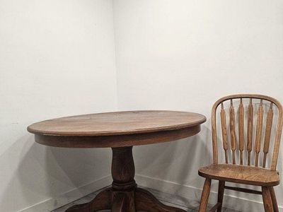 4' solid oak round table and 2 chairs