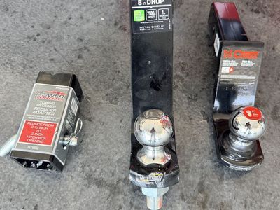 Towing Hitch Lot - Reese 8" Drop, Curt 4" Drop, & 2.5" to 2" Receiver Adapter
