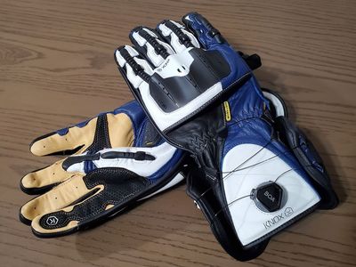 Knox Handroid Mk4 Full Gauntlet Leather Motorcycle Gloves (Blue) - Ridden Once, Like New