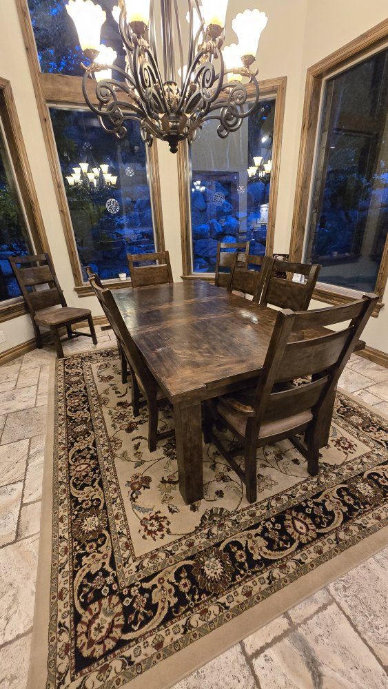 Beautiful Dining Set - Table, 2 Leaves, 8 Chairs