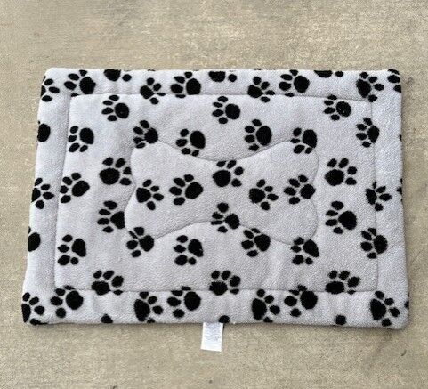Large Gray Dog Bed with Black Paw Prints