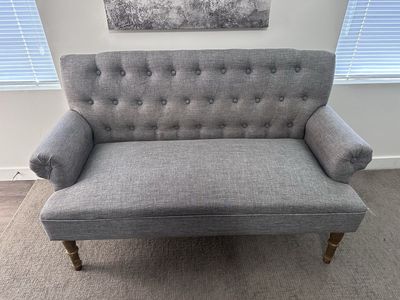 Gray Tufted Loveseat Settee Sofa with Wood Legs - 2 Seater Couch