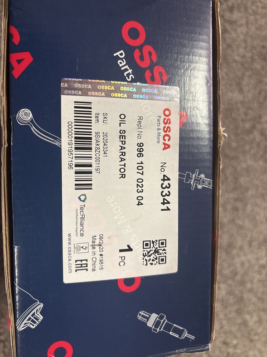 OSSCA No. 43341 Oil Separator for Porsche 996 107 023 04, New in Box