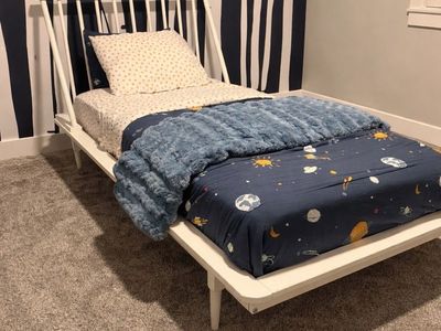 Walker Edison Solid Wood Spindle Bed + Mattress (Twin Platform Bed)