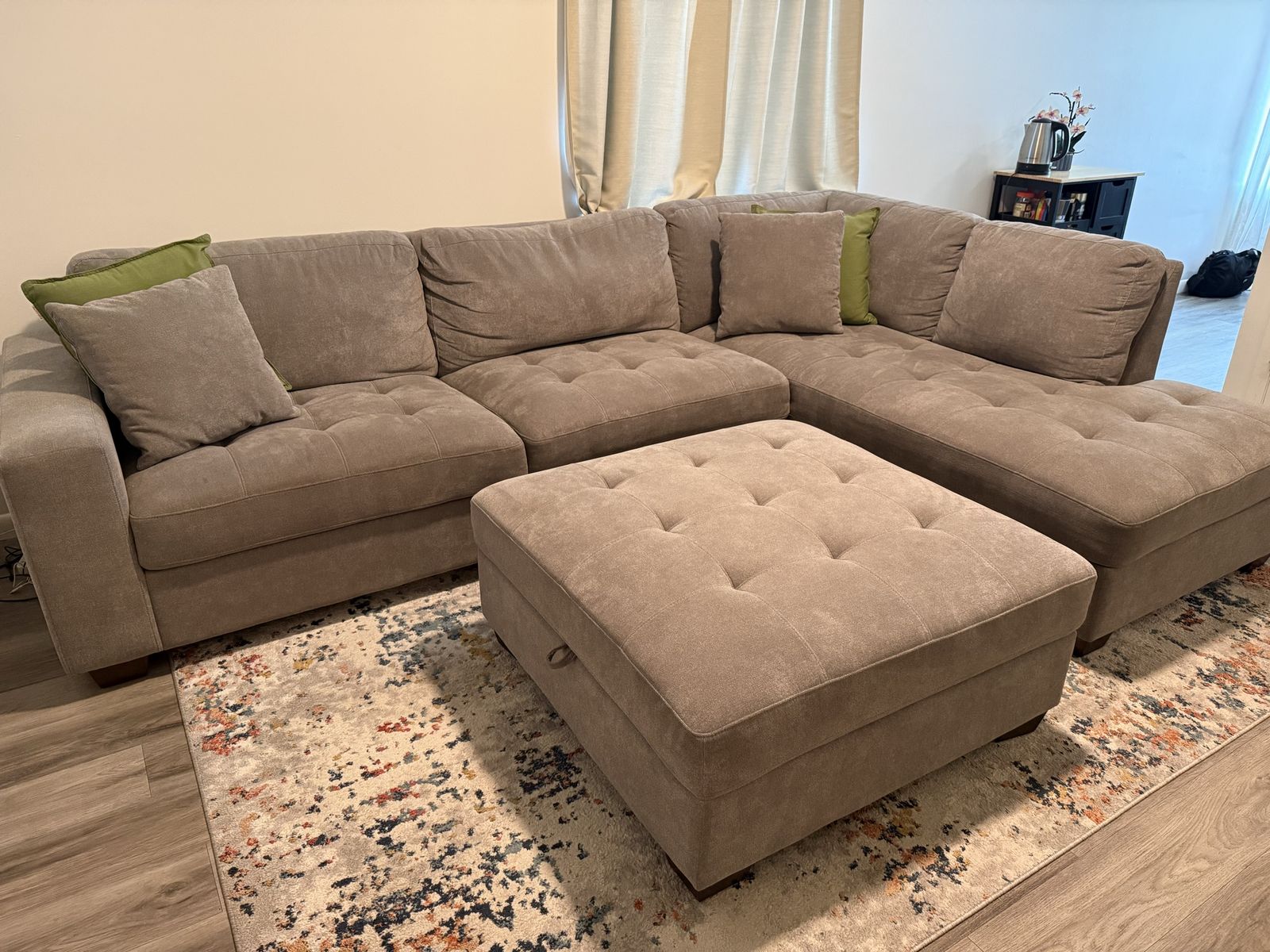 Modern Gray Sectional Sofa with Storage Ottoman - Excellent Condition, Costco Purchase