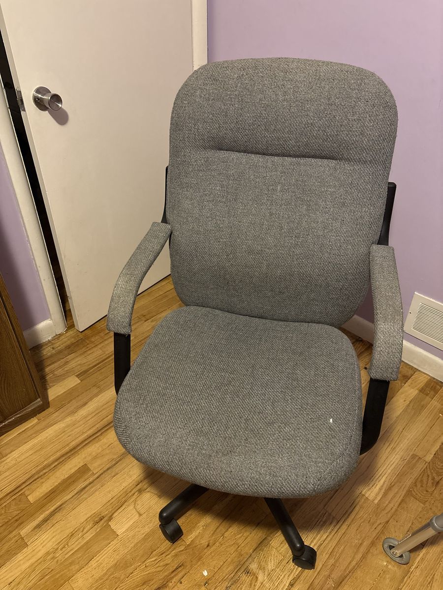 Gray Upholstered Swivel Office Chair with Armrests