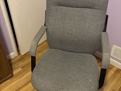 Gray Upholstered Swivel Office Chair with Armrests