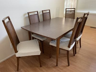 Vintage Dining Table w/2 Leaves & 8 Chairs Set MCM